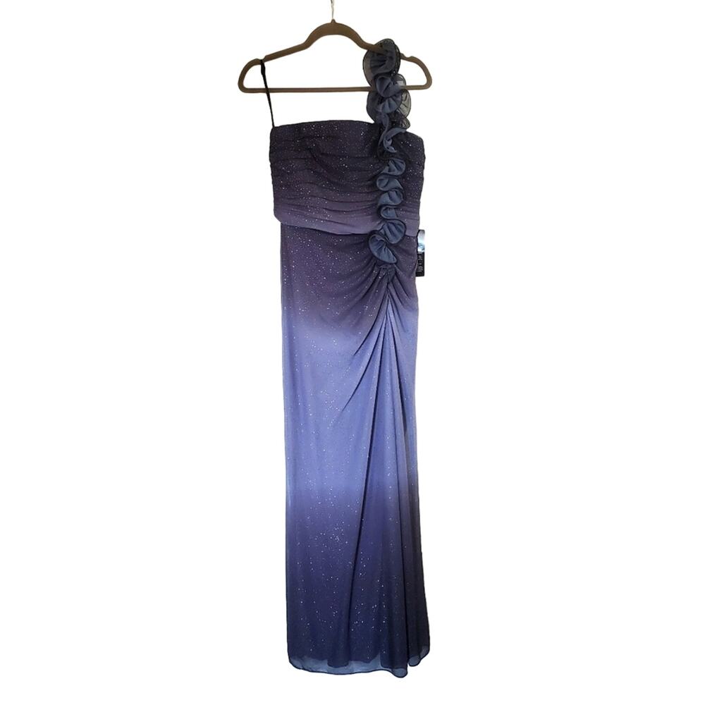 Betsy & Adam Formal One Shoulder Gray Ombre Evening Gown NWT, Size 8